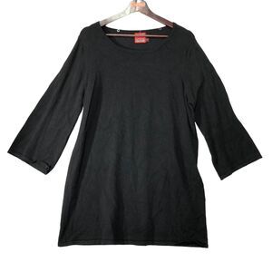 Simon Chang Womens Size Large Dress Black Stretch Retro Knit Stretch 3/4 Sleeve